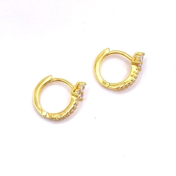 Gold Cubic Zirconia Huggie Hoop Earrings - Picture 2 of 5